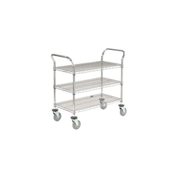 Global Equipment Nexel Utility Cart, 3 Shelf, Chrome, 42"L, x 24"W, x 39"H, Polyurethane Casters 2442P3C - main